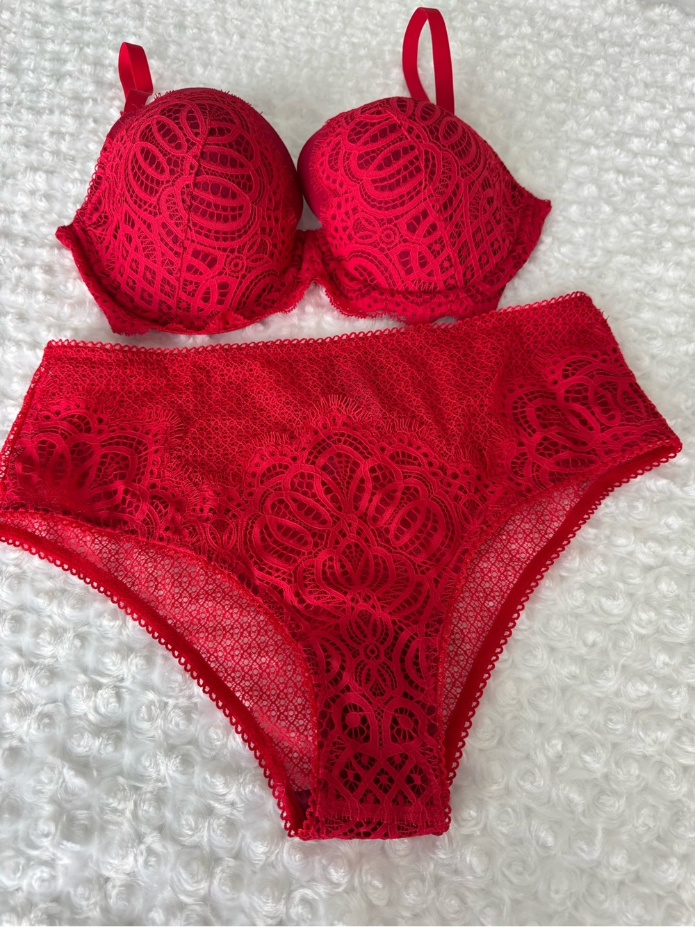 Red Lace Dream Angels Bra & High-Waist Brief Set